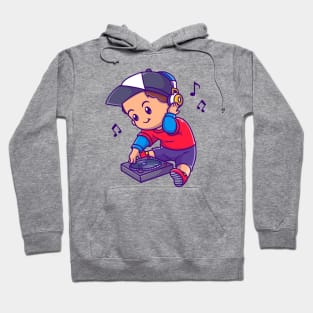 Cute Boy Playing DJ Music Cartoon Hoodie